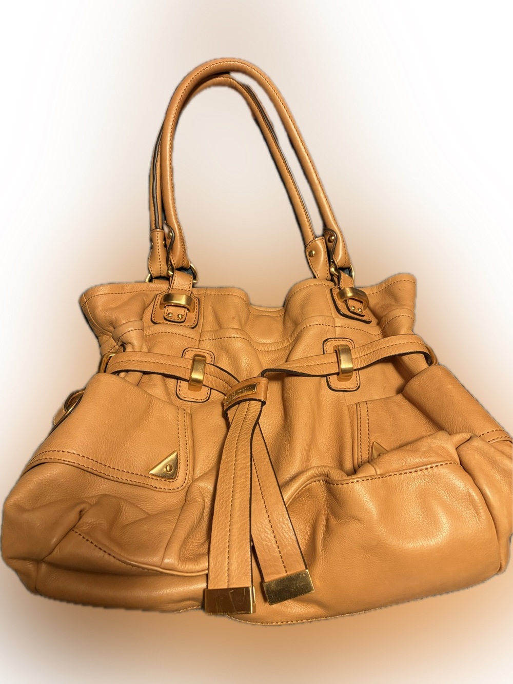 b. makowsky Tan Leather Shoulder Tote with Gold Hardware